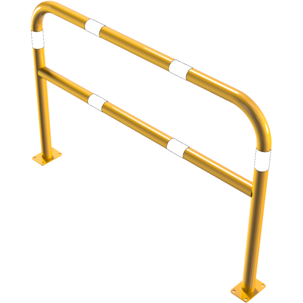 Protective bar made of steel tubing |  60 x 2.5 mm | with crossbar | total width: 1500 mm | total height: 1000 mm | hot-dip galvanized and yellow coatedwith black warning stripes